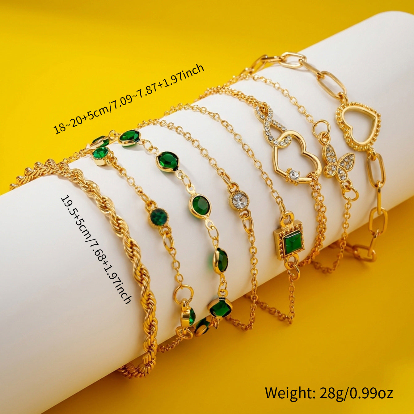 Exaggerated Heart Shape Bracelet For Women In Electroplated Iron With May Birthstone Emerald And Zircon Inlay