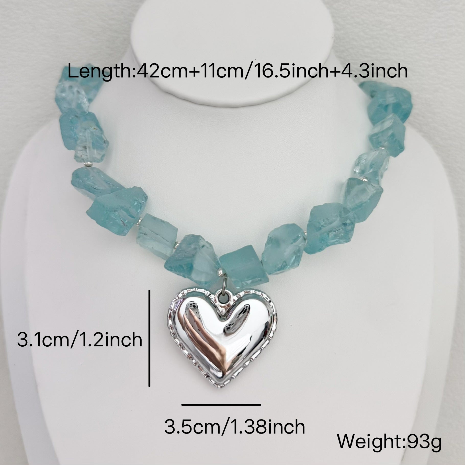 Exaggerated Heart Shape Pendant Necklace For Women With Asymmetrical Design In Blue Alloy And Artificial Crystal Inlay