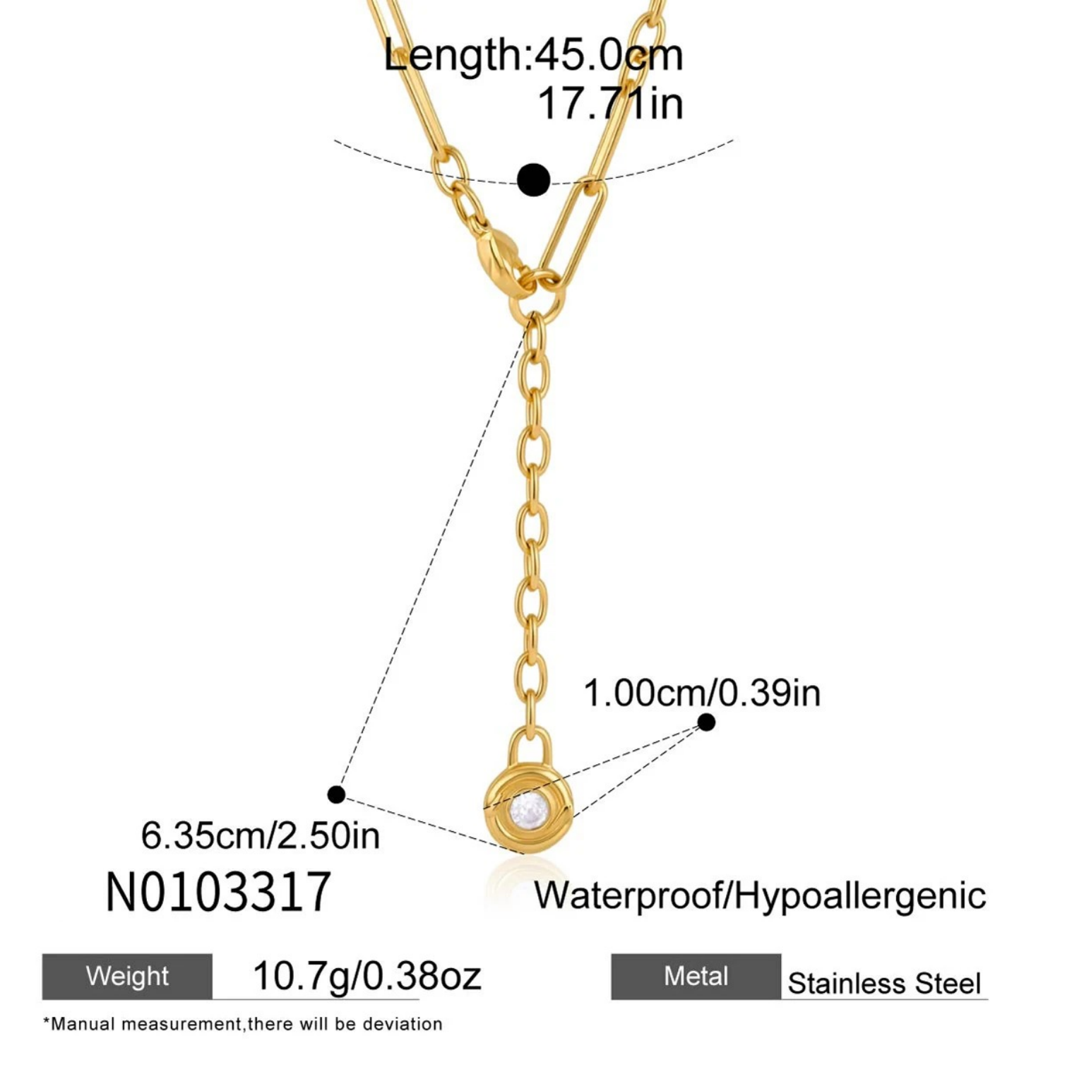 Geometric Hypoallergenic Women's Necklace In 304 Stainless Steel With 18K Gold Plated PVD And Zircon Inlay