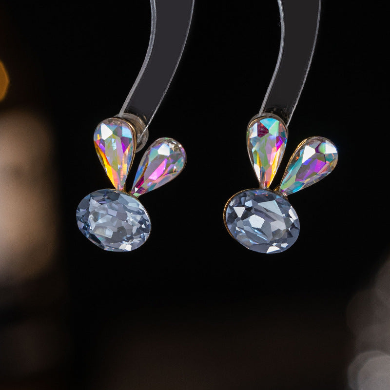 Cute Rabbit Faceted Stud Earrings For Women With 925 Sterling Silver Posts And Crystal Inlay In Zinc Alloy