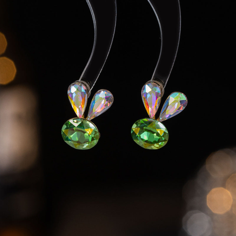 Cute Rabbit Faceted Stud Earrings For Women With 925 Sterling Silver Posts And Crystal Inlay In Zinc Alloy