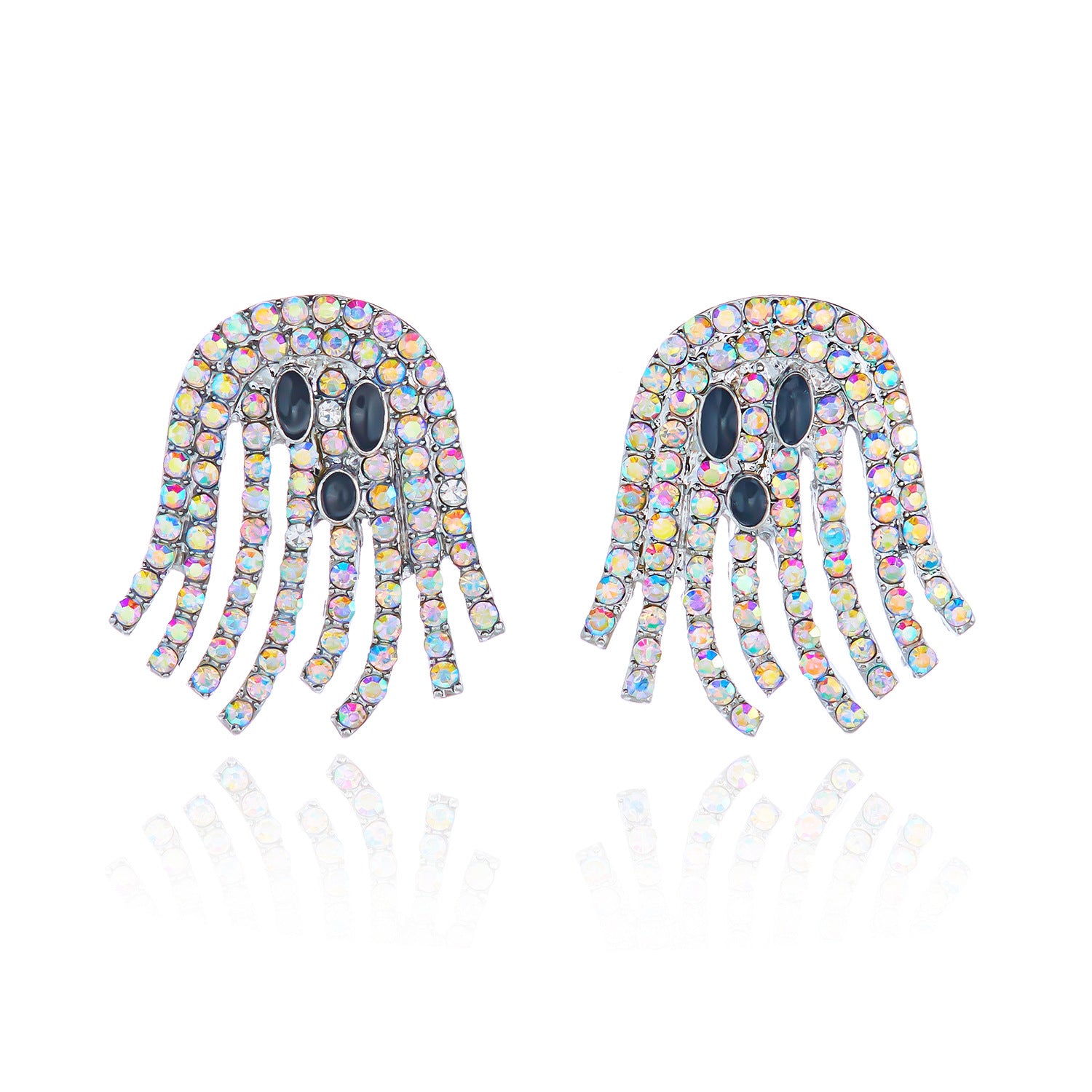 Gothic Smiley Face Halloween Stud Earrings For Women With Tassel Craft In Zinc Alloy And Rhinestone Inlay
