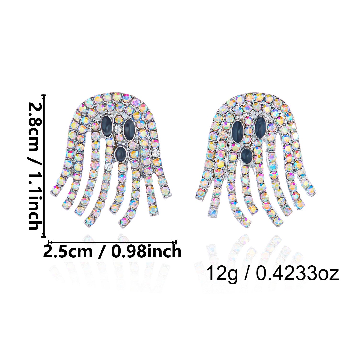 Gothic Smiley Face Halloween Stud Earrings For Women With Tassel Craft In Zinc Alloy And Rhinestone Inlay