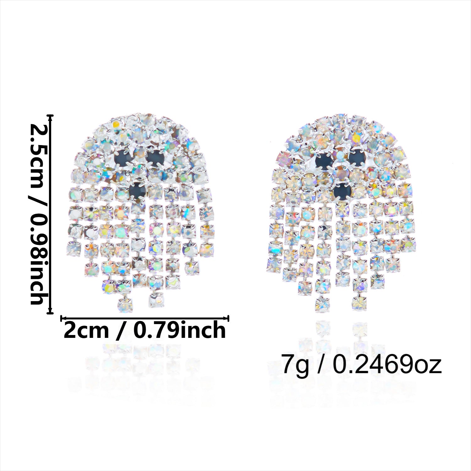 Gothic Smiley Face Halloween Stud Earrings For Women With Tassel Craft In Zinc Alloy And Rhinestone Inlay