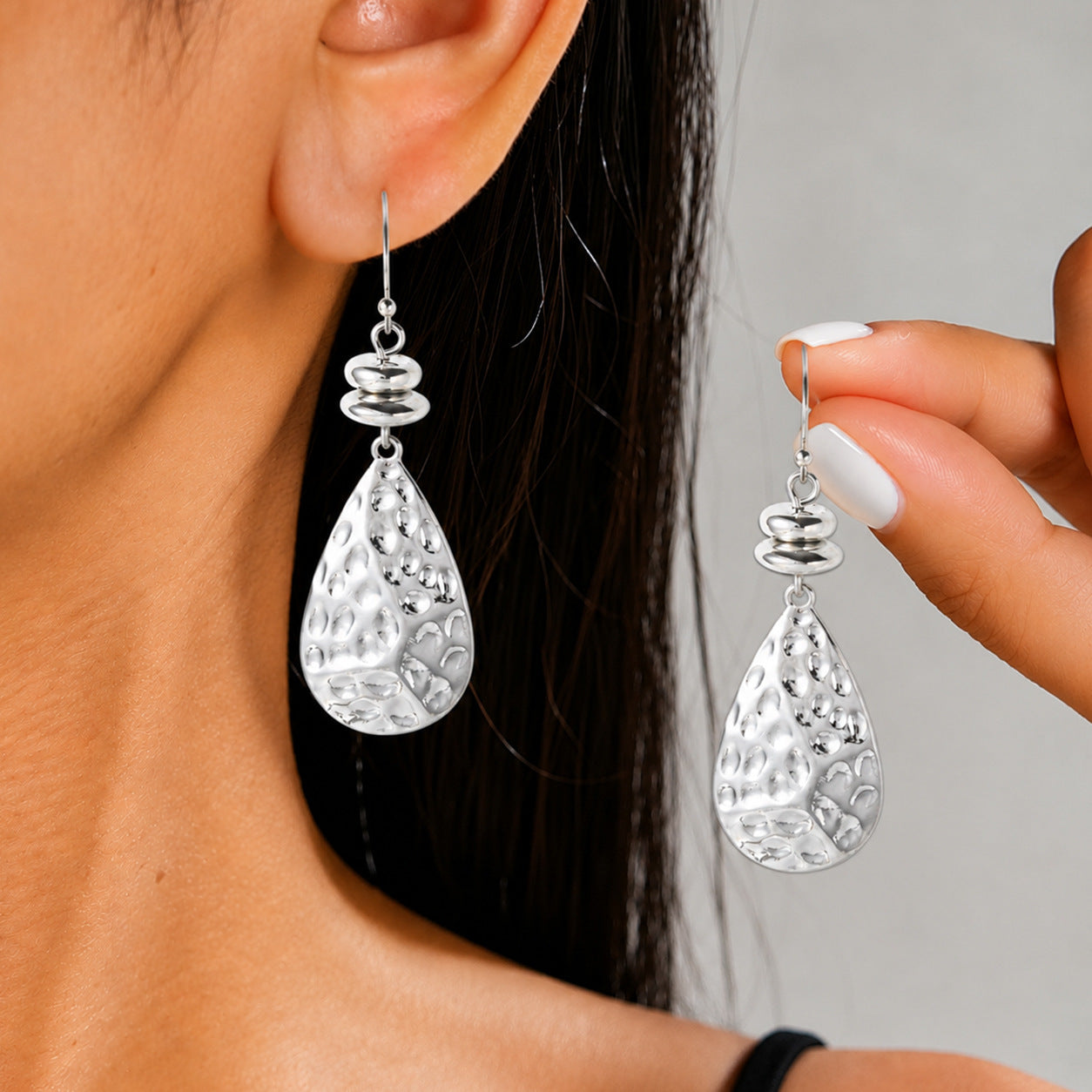 Hammered Gold Water Droplets Earrings For Women With Iron Zinc Alloy Ear Pins