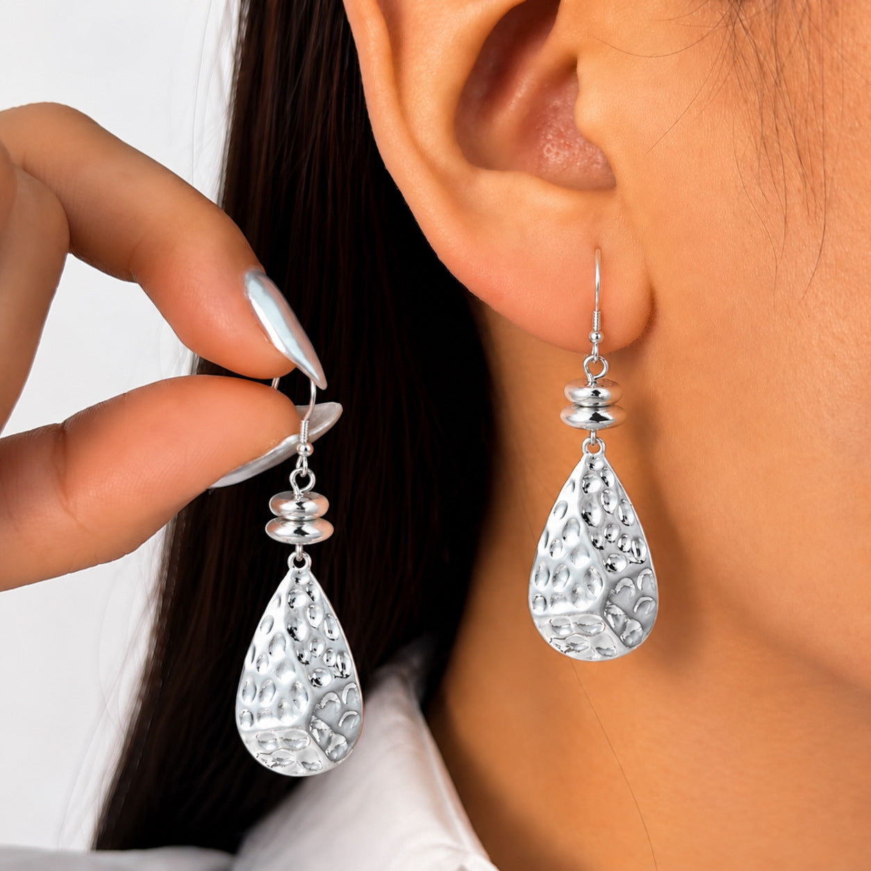Hammered Gold Water Droplets Earrings For Women With Iron Zinc Alloy Ear Pins