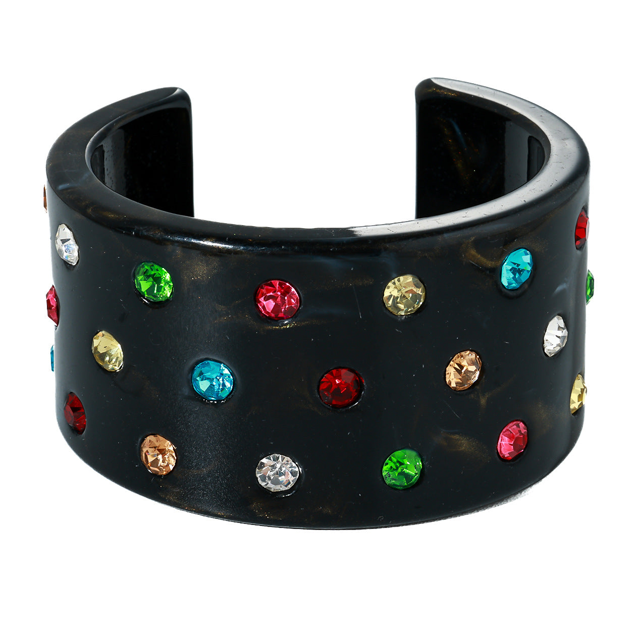 Exaggerated C Shape Bangle For Women In Sky Blue Resin With Rhinestone Inlay