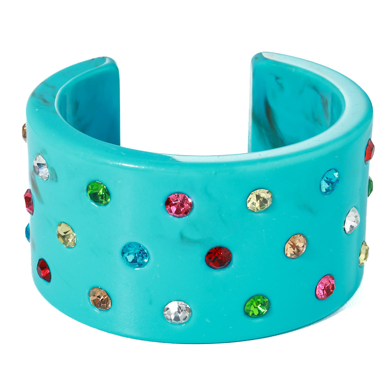 Exaggerated C Shape Bangle For Women In Sky Blue Resin With Rhinestone Inlay