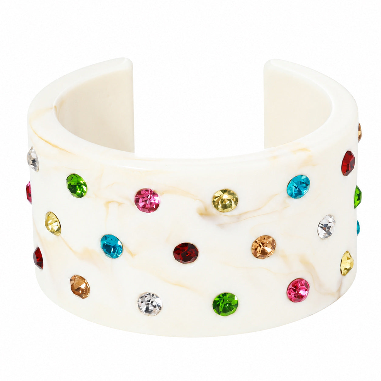 Exaggerated C Shape Bangle For Women In Sky Blue Resin With Rhinestone Inlay