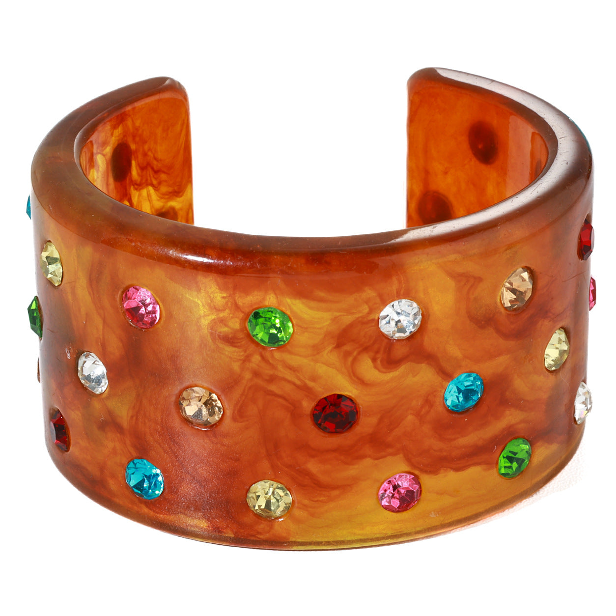 Exaggerated C Shape Bangle For Women In Sky Blue Resin With Rhinestone Inlay
