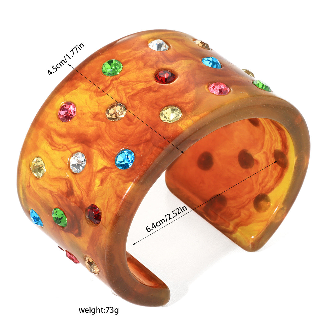 Exaggerated C Shape Bangle For Women In Sky Blue Resin With Rhinestone Inlay