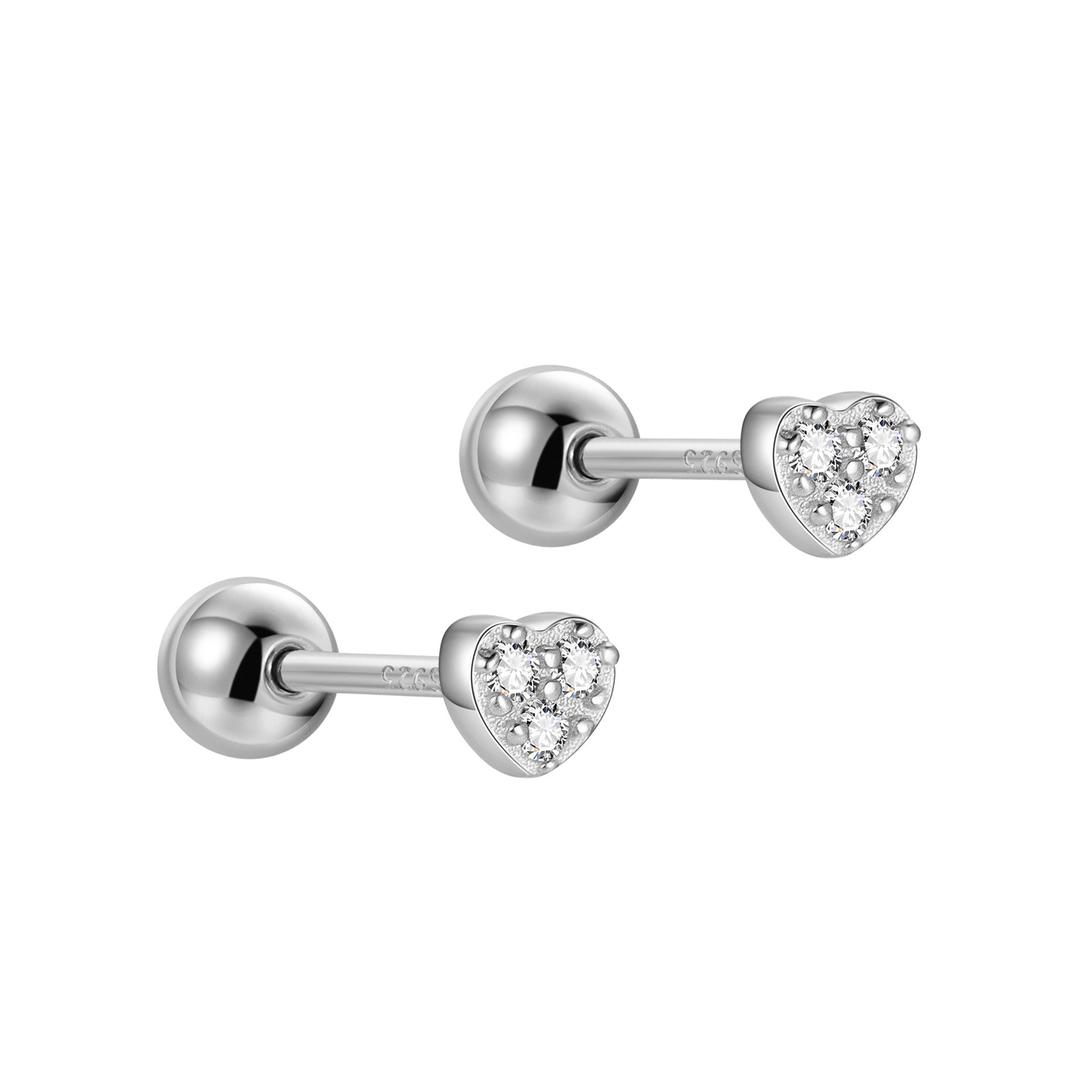 Heart Shape Stud Earrings In New Style For Women, 925 Sterling Silver With Platinum Plated And Rhinestone Inlay
