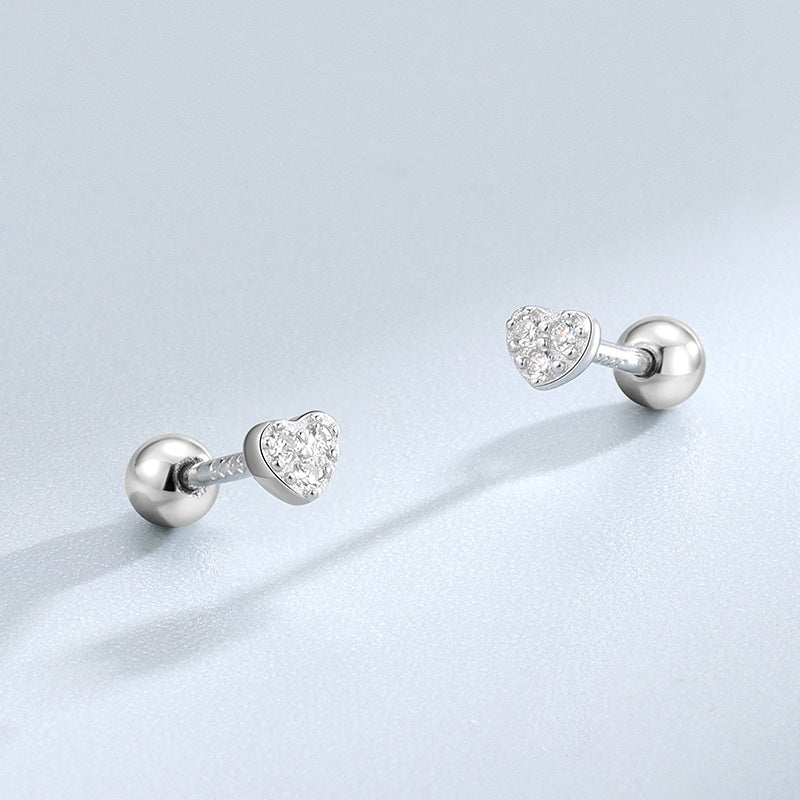 Heart Shape Stud Earrings In New Style For Women, 925 Sterling Silver With Platinum Plated And Rhinestone Inlay