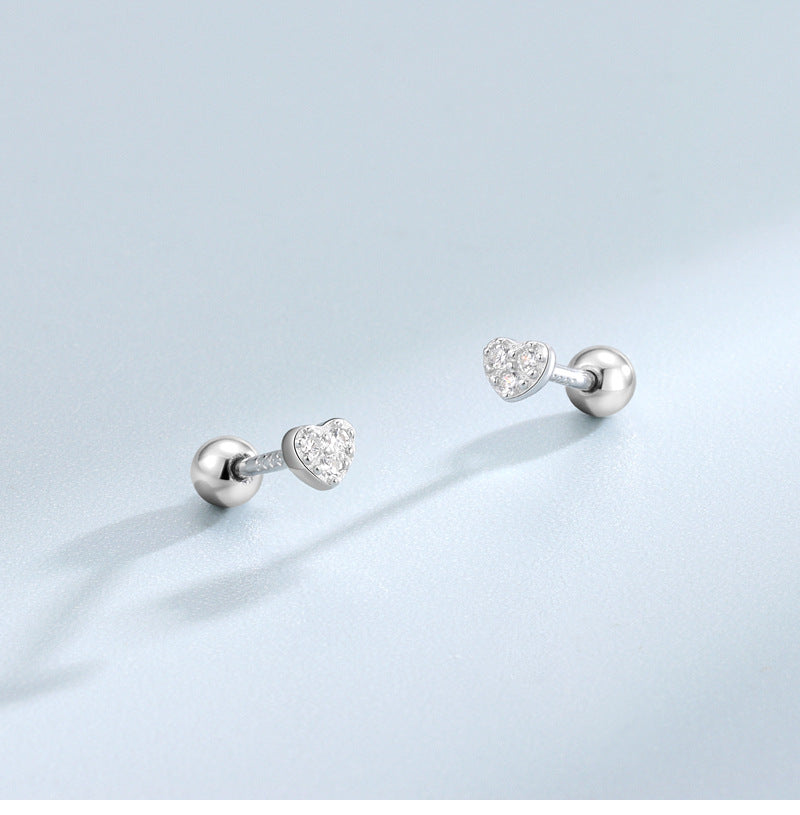 Heart Shape Stud Earrings In New Style For Women, 925 Sterling Silver With Platinum Plated And Rhinestone Inlay