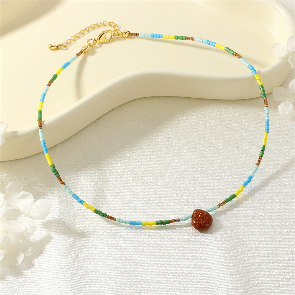 IG Style Geometric Beaded Chain Necklace For Women Featuring Glass Beading And 18K Real Gold Plated Material