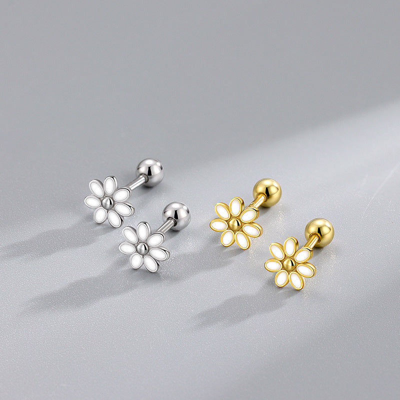 Daisy Pattern New Style Stud Earrings For Women, 925 Sterling Silver With Electroplated Platinum Plated Finish
