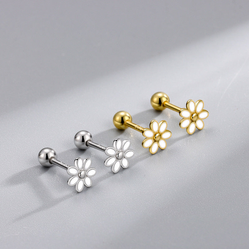 Daisy Pattern New Style Stud Earrings For Women, 925 Sterling Silver With Electroplated Platinum Plated Finish
