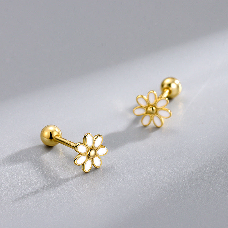Daisy Pattern New Style Stud Earrings For Women, 925 Sterling Silver With Electroplated Platinum Plated Finish