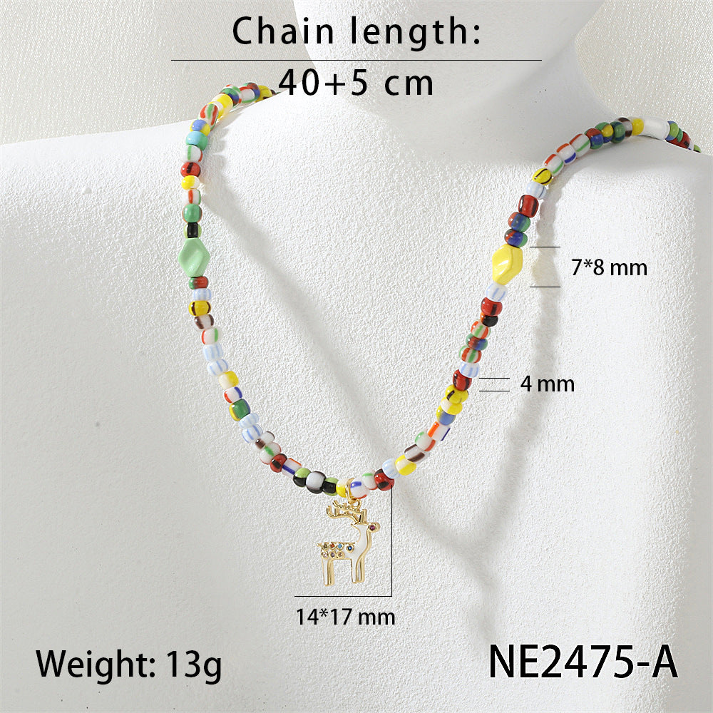 IG Style Geometric Beading Necklace For Women With Glass And Zircon Inlay On Beaded Chain