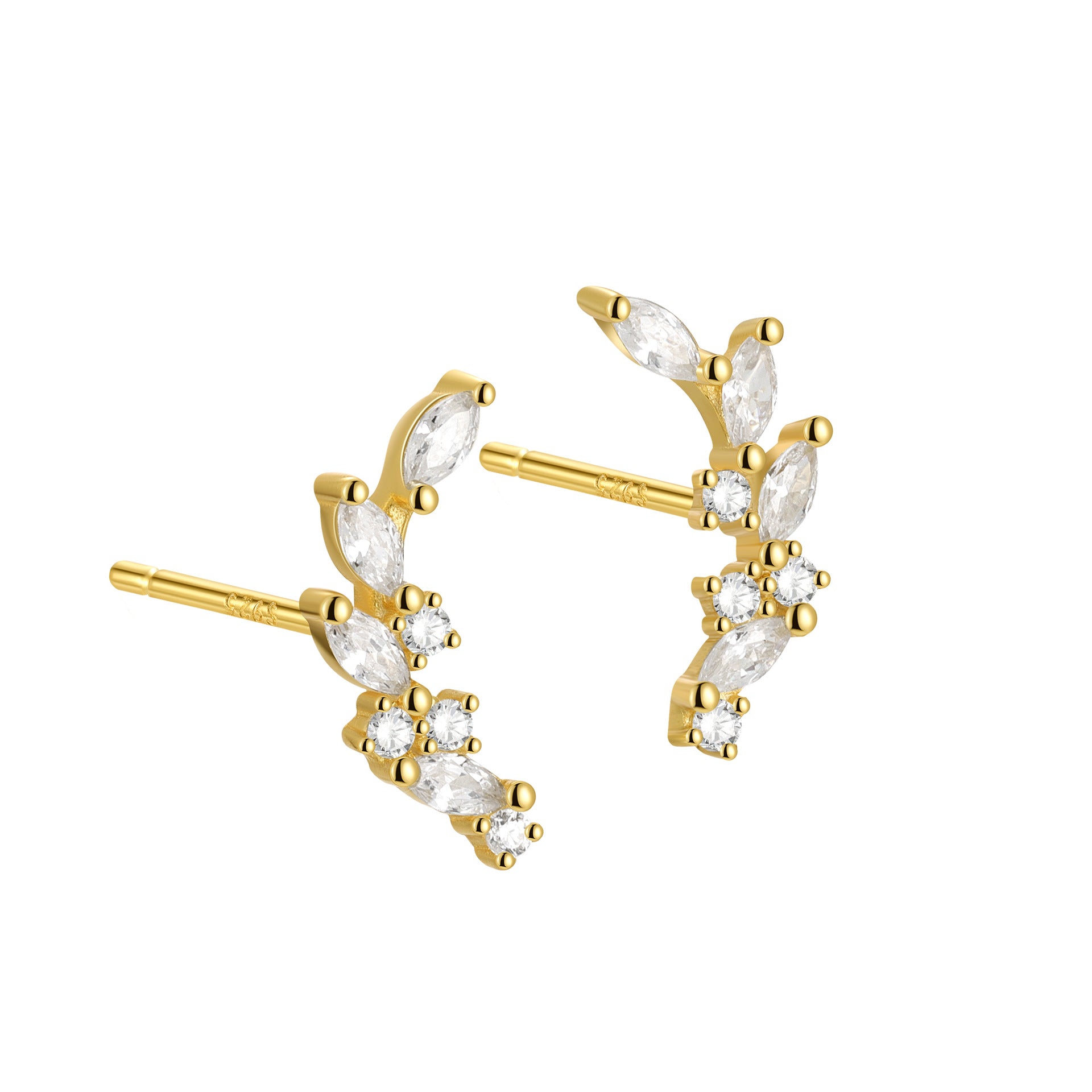 Leaf Stud Earrings In 925 Sterling Silver With Platinum Plating, Zircon Inlay, New Style For Women