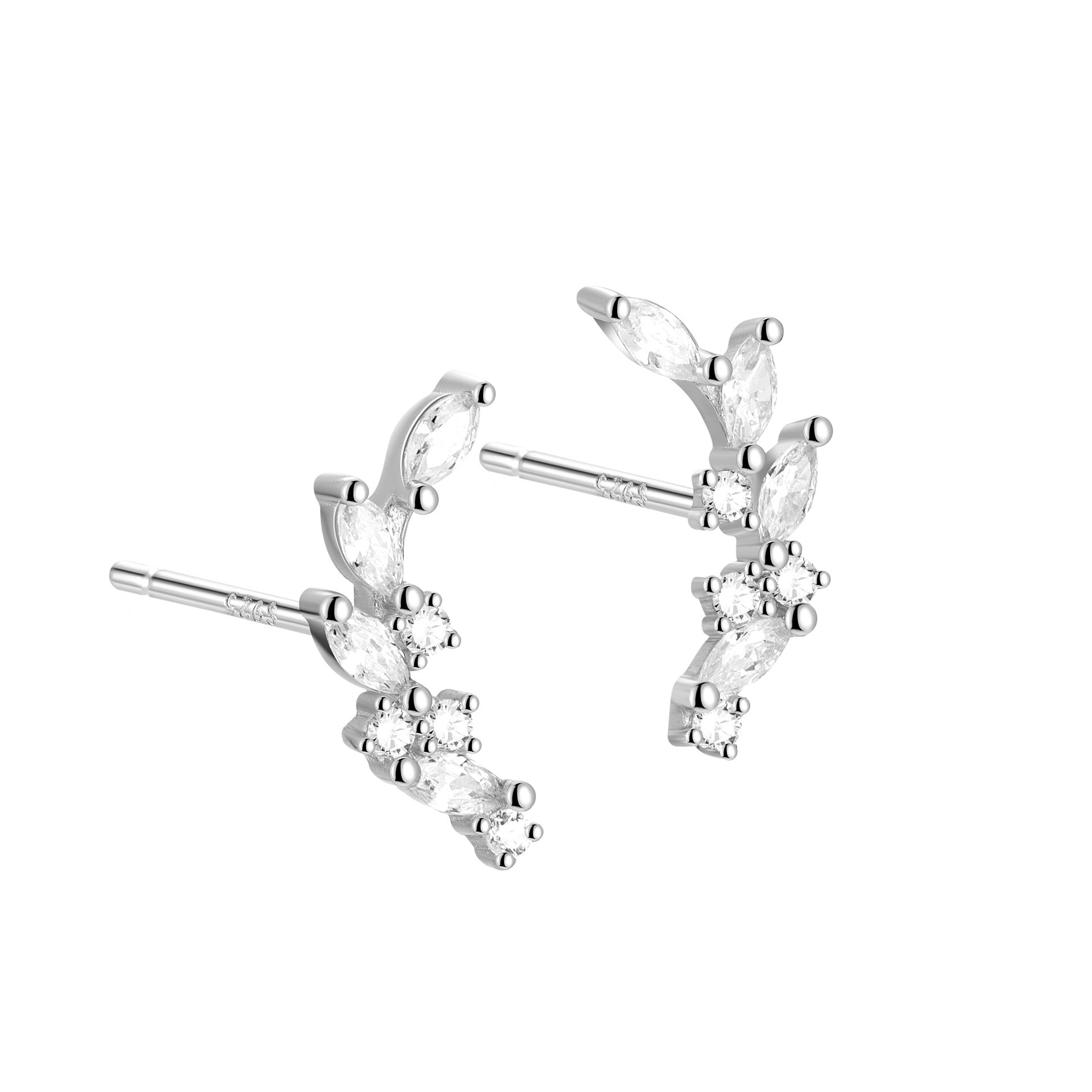 Leaf Stud Earrings In 925 Sterling Silver With Platinum Plating, Zircon Inlay, New Style For Women
