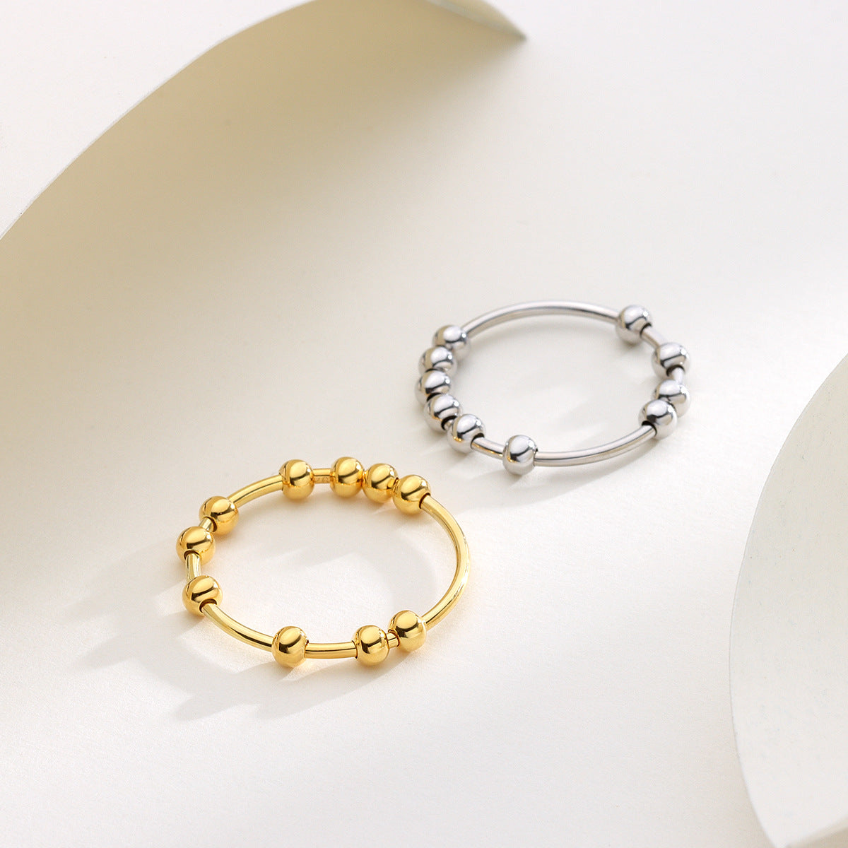 Geometric Simple Style Women’s Fidget Ring In 925 Sterling Silver With Real Gold Plated Electroplated Finish And Beading Craft