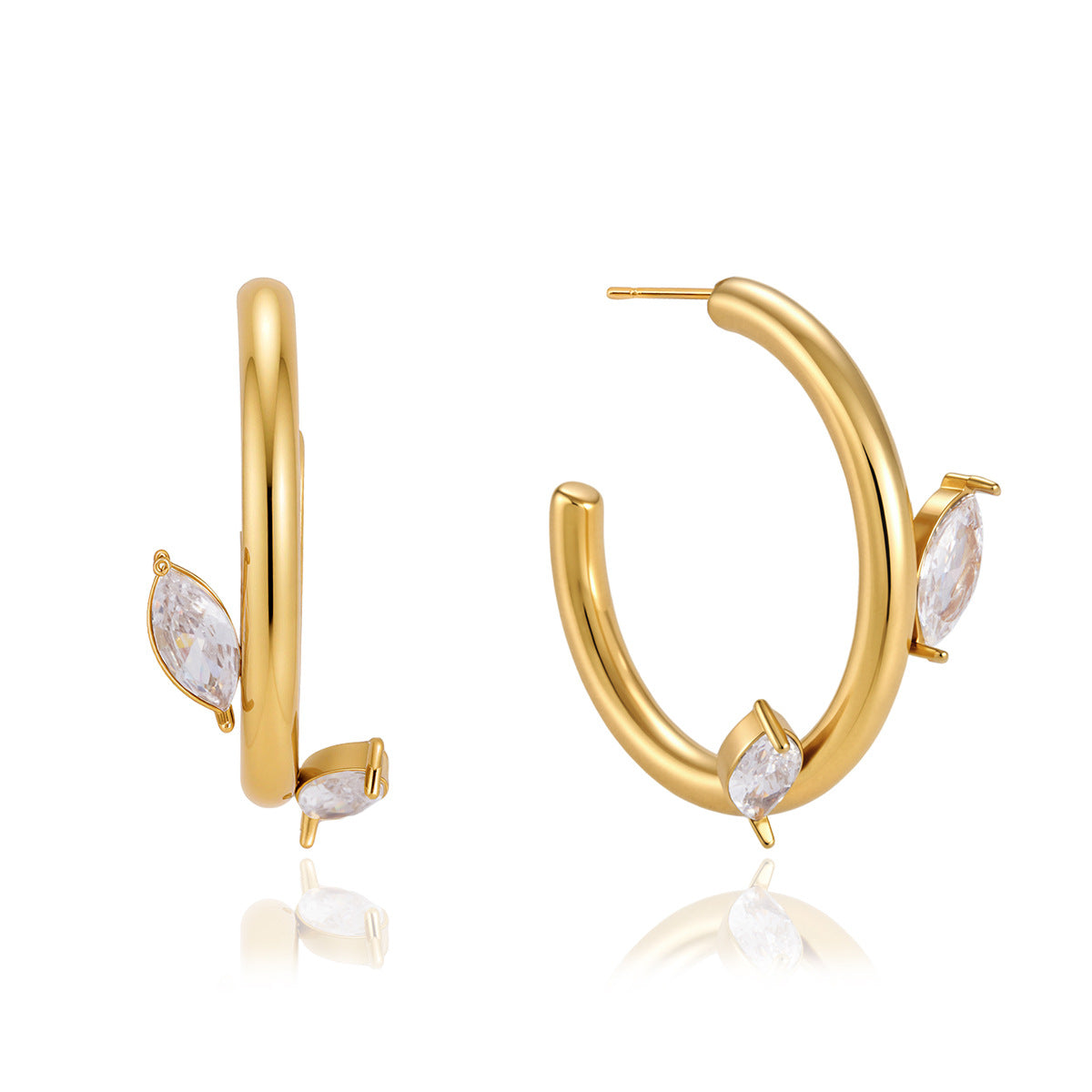 C Shape Earrings For Women, Electroplated 304 Stainless Steel With 18K Real Gold PVD Coated Finish