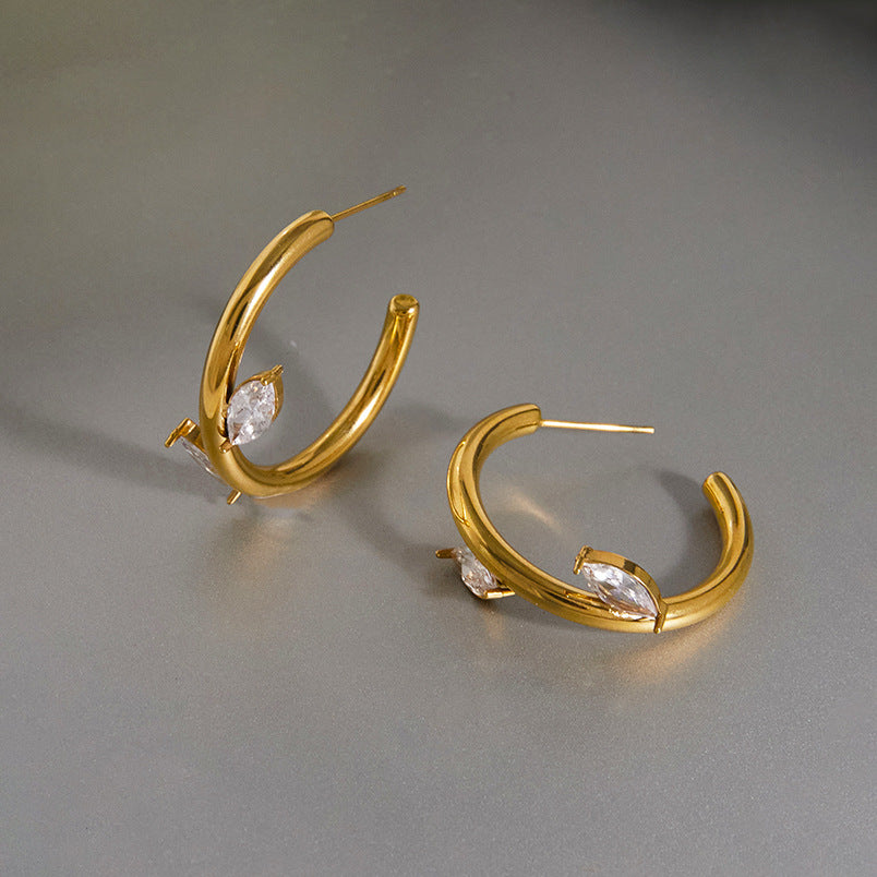 C Shape Earrings For Women, Electroplated 304 Stainless Steel With 18K Real Gold PVD Coated Finish