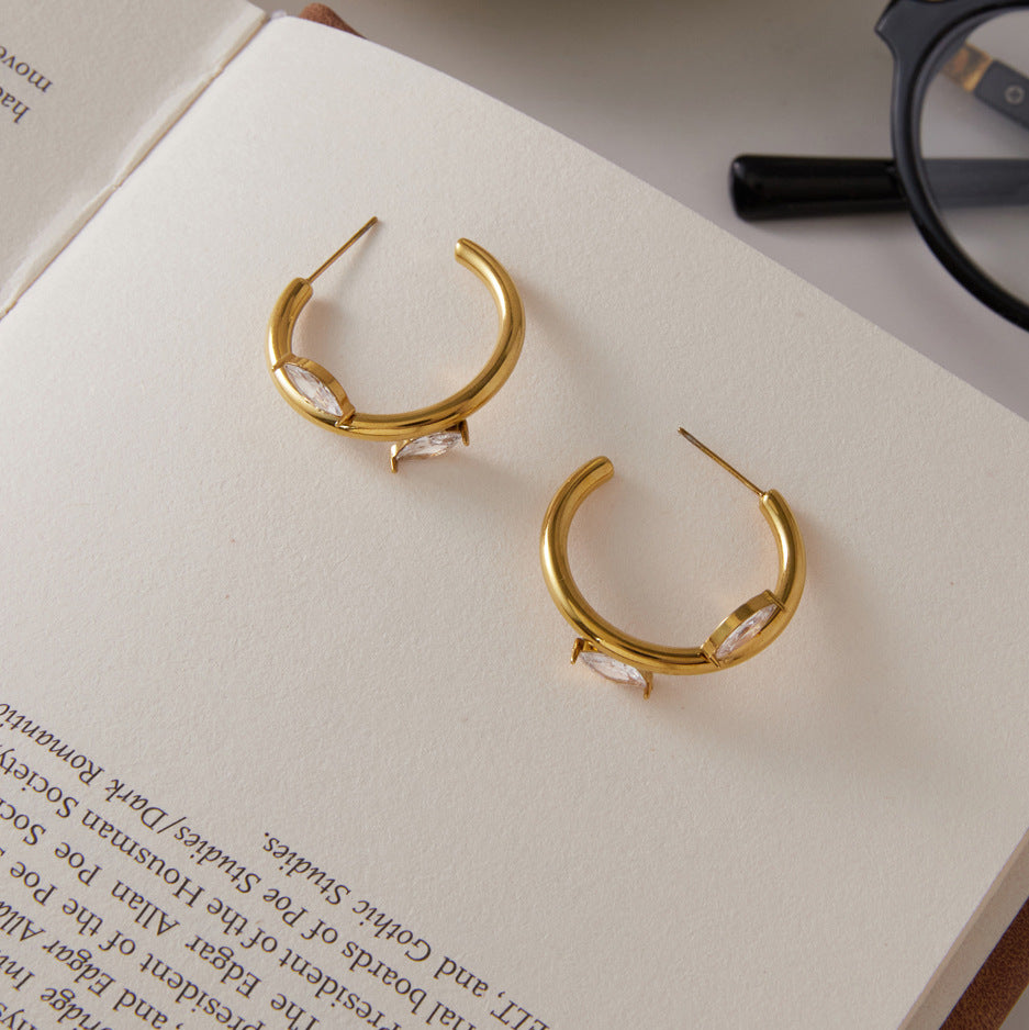 C Shape Earrings For Women, Electroplated 304 Stainless Steel With 18K Real Gold PVD Coated Finish