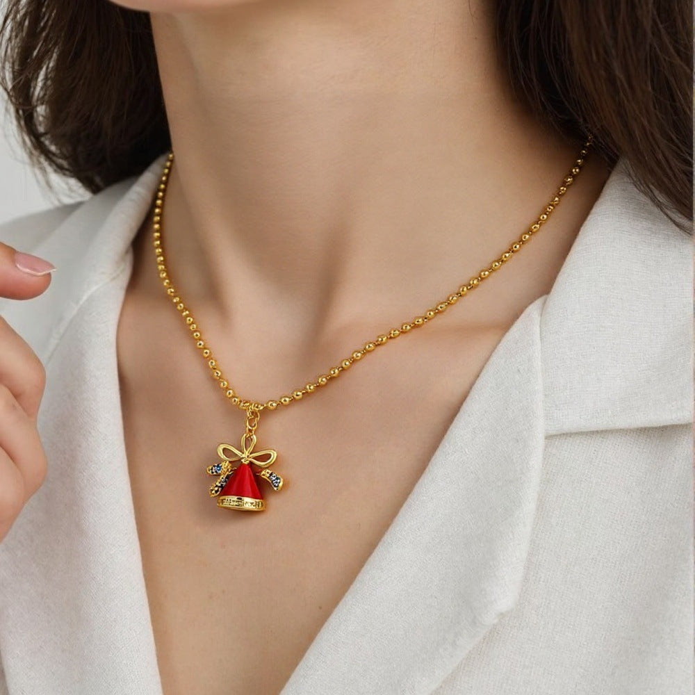 Geometric Enamel Necklace In IG Style For Unisex, Copper Material With Zircon Inlay, 18K Real Gold Plated, Featuring Bead Chain
