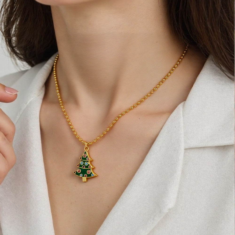 Geometric Enamel Necklace In IG Style For Unisex, Copper Material With Zircon Inlay, 18K Real Gold Plated, Featuring Bead Chain