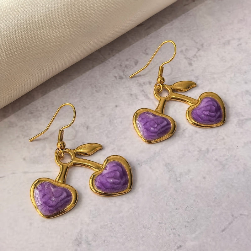 Cherry Cute Drop Earrings For Women With 304 Stainless Steel Ear Pins, Waterproof Non Tarnish Electroplated Finish