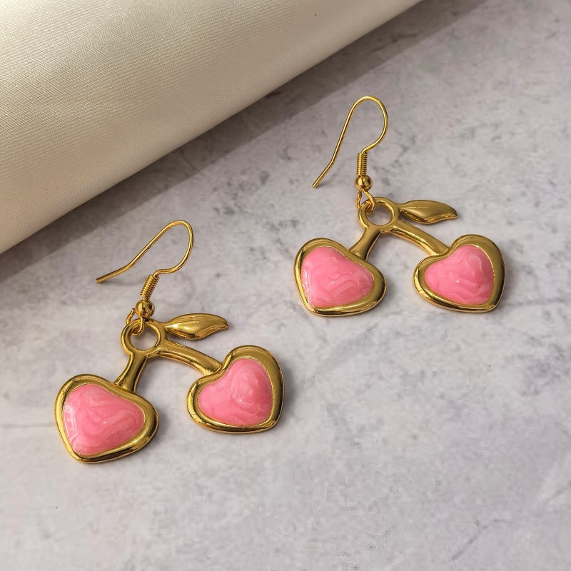 Cherry Cute Drop Earrings For Women With 304 Stainless Steel Ear Pins, Waterproof Non Tarnish Electroplated Finish