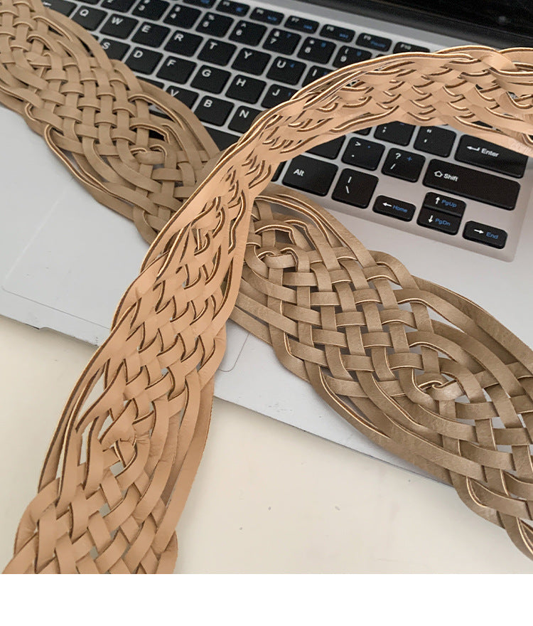 Bohemian Ethnic Braided PU Leather Belt For Women With Alloy Pin Buckle Featuring Braid Surface Finish