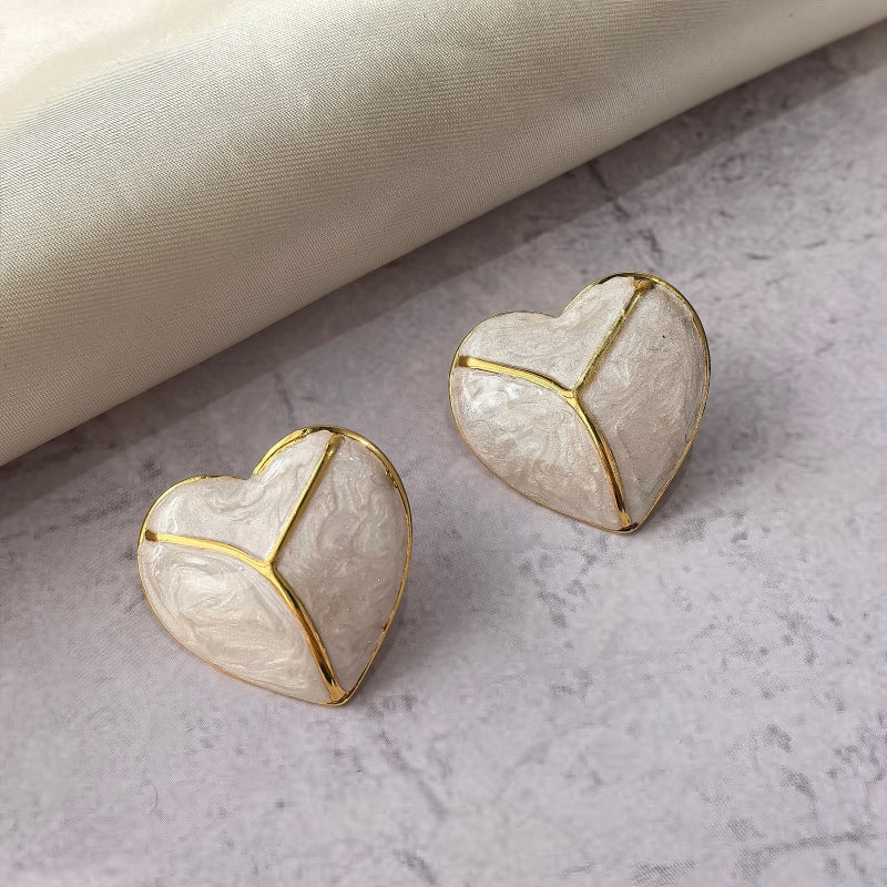Heart Shape Stud Earrings For Women In Sweet Style, Made With Waterproof Non Tarnish 304 Stainless Steel