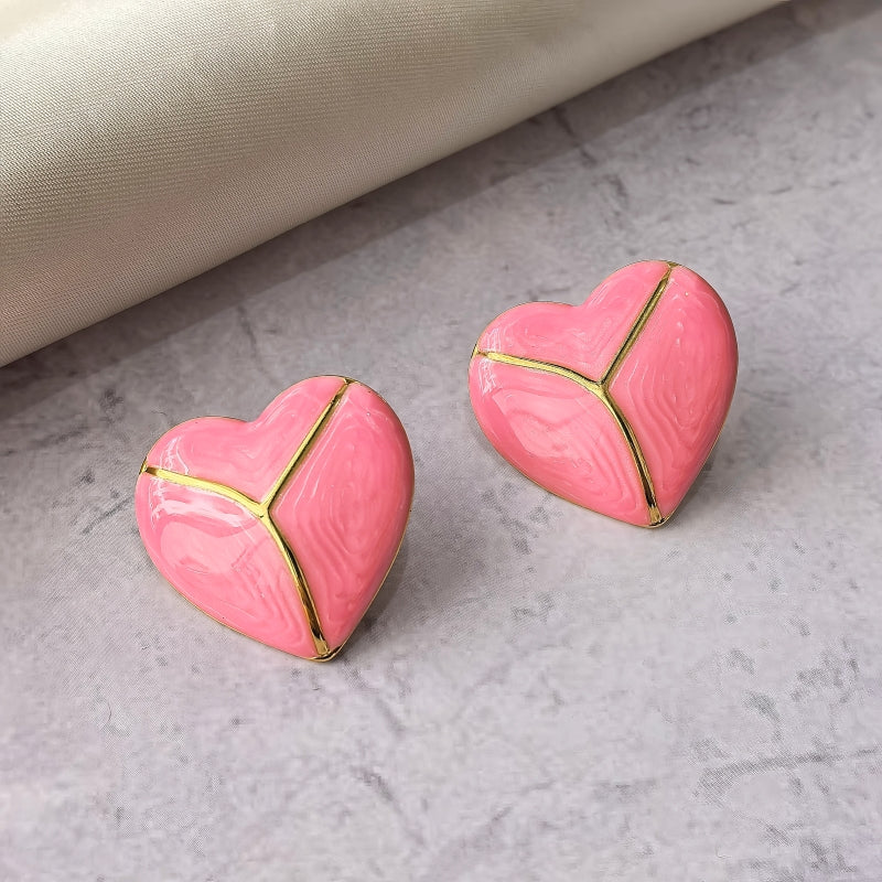 Heart Shape Stud Earrings For Women In Sweet Style, Made With Waterproof Non Tarnish 304 Stainless Steel