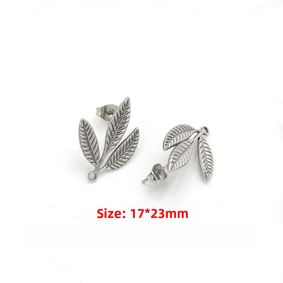 Leaf Earring Findings In Titanium Steel With 18K Real Gold Plated PVD Coated Electroplated Finish, 1 PCS/Package