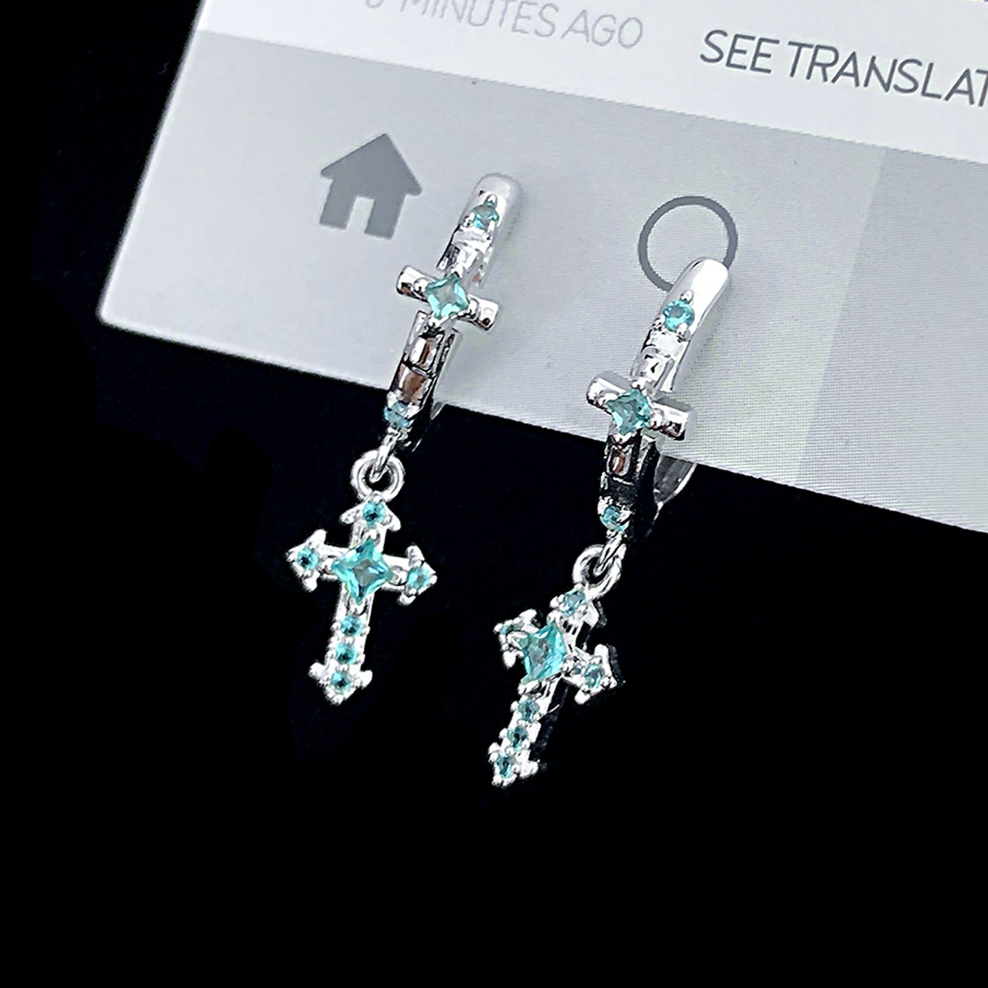 Cross Earrings In Titanium Steel With Zircon Inlay, Featuring 316L Stainless Steel Posts, Simple Style For Unisex
