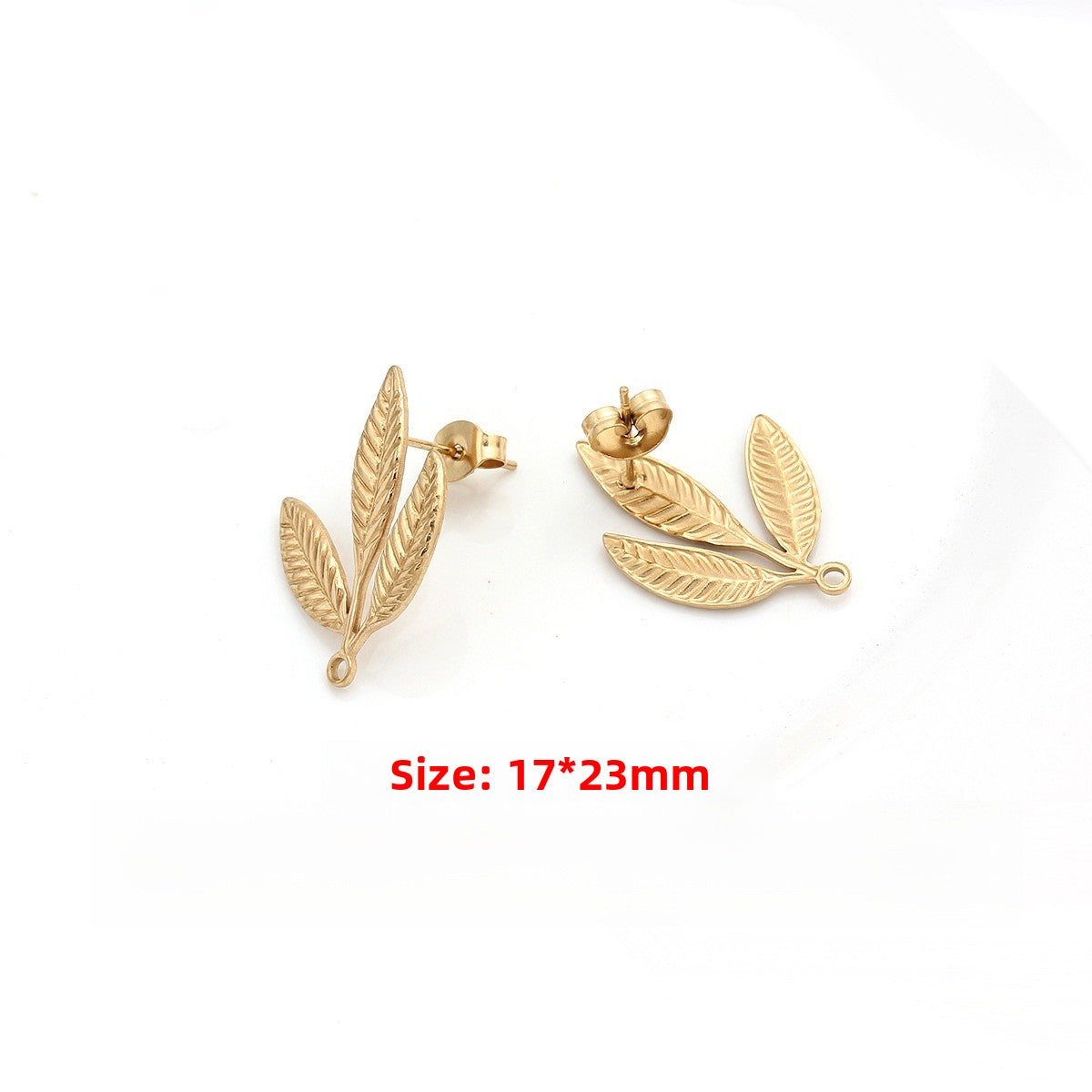 Leaf Earring Findings In Titanium Steel With 18K Real Gold Plated PVD Coated Electroplated Finish, 1 PCS/Package