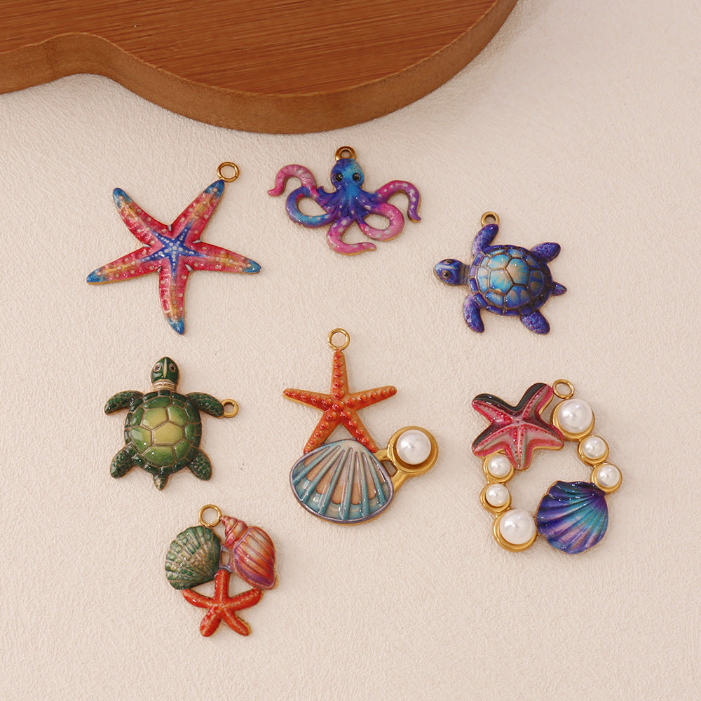Ocean Pendant In Marine Style Featuring Electroplated PVD Coated 18K Real Gold Plated Metal
