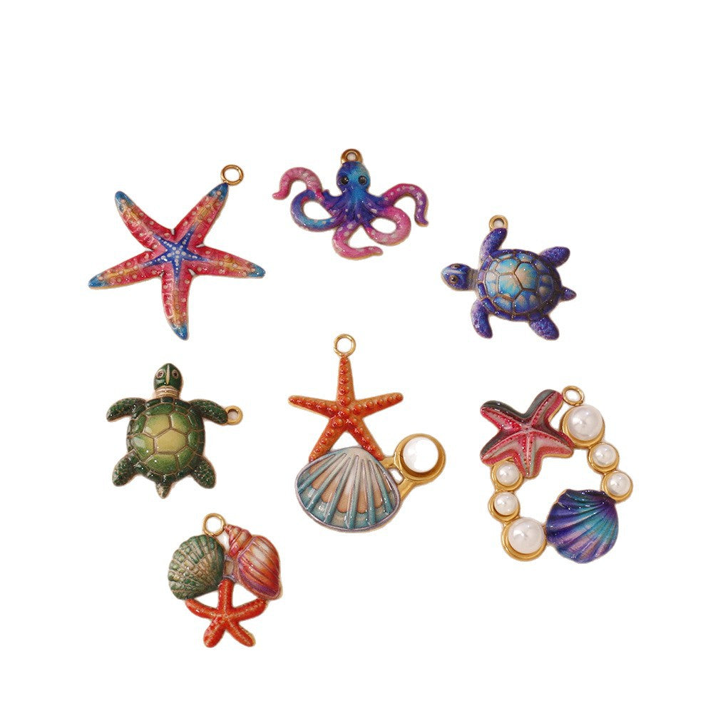Ocean Pendant In Marine Style Featuring Electroplated PVD Coated 18K Real Gold Plated Metal