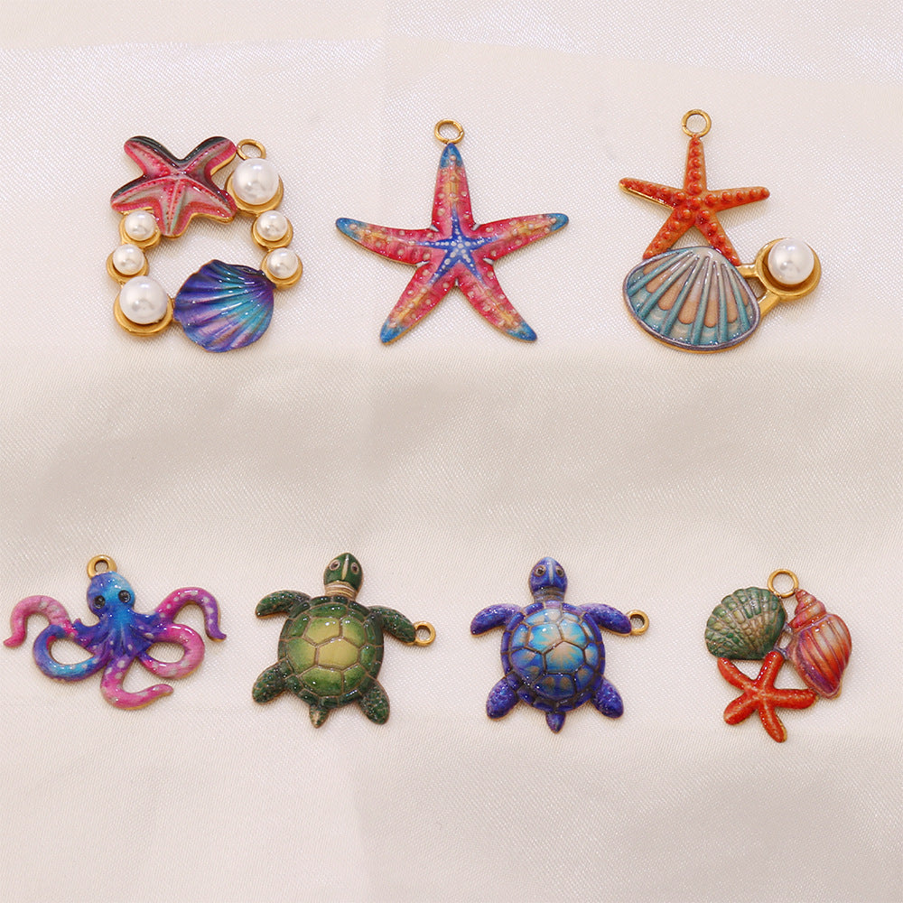 Ocean Pendant In Marine Style Featuring Electroplated PVD Coated 18K Real Gold Plated Metal
