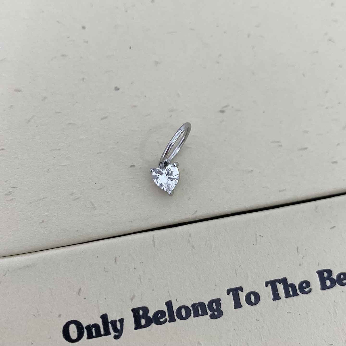 Heart Shape Hoop Earrings In 316L Stainless Steel With Zircon Inlay, Simple Style Unisex Design