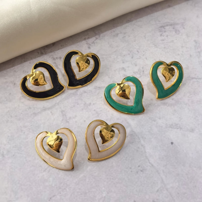 Heart Shape Stud Earrings For Women In Sweet Style, Made With Waterproof Non Tarnish 304 Stainless Steel