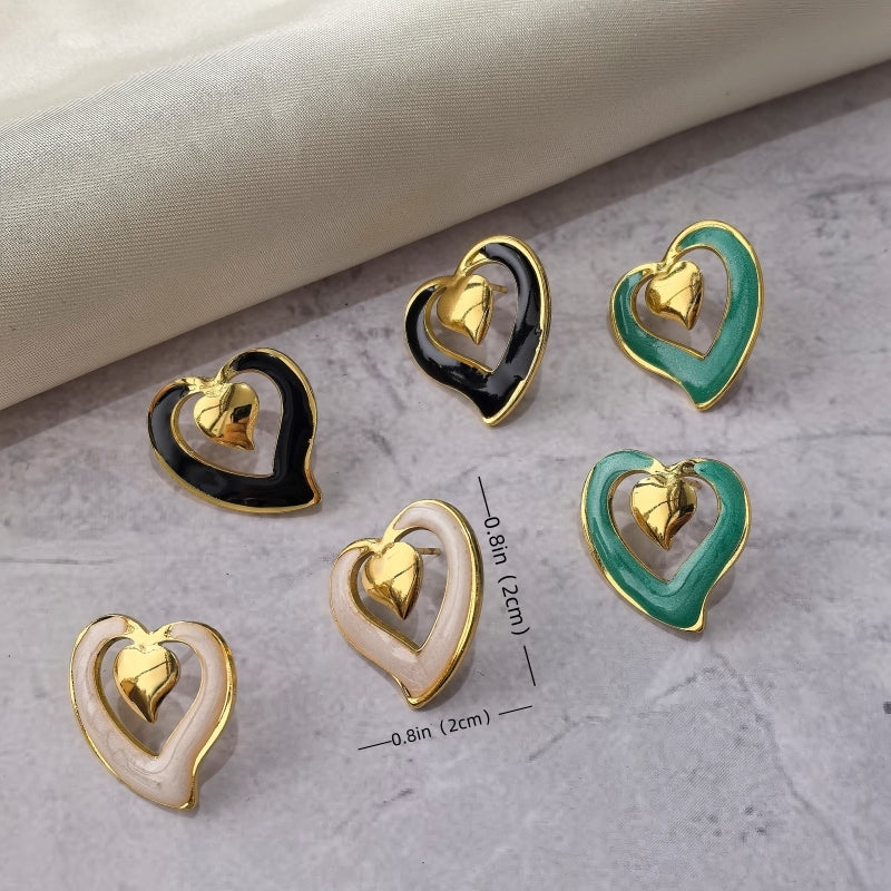 Heart Shape Stud Earrings For Women In Sweet Style, Made With Waterproof Non Tarnish 304 Stainless Steel