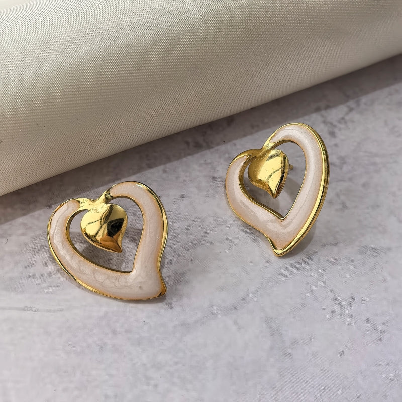 Heart Shape Stud Earrings For Women In Sweet Style, Made With Waterproof Non Tarnish 304 Stainless Steel