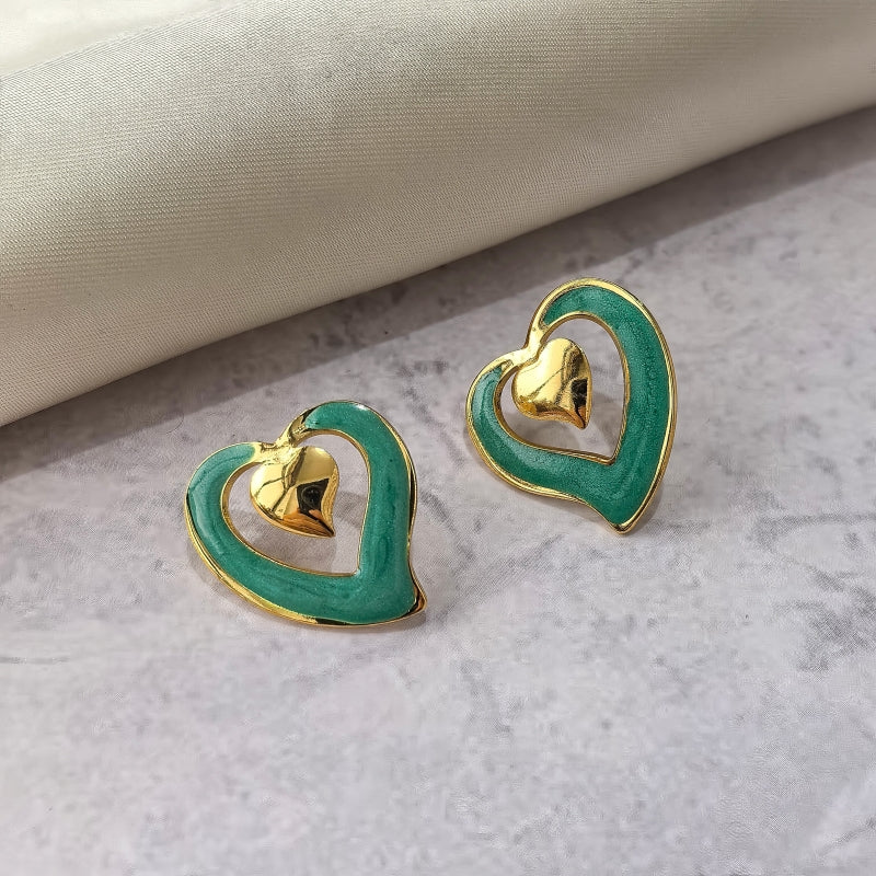 Heart Shape Stud Earrings For Women In Sweet Style, Made With Waterproof Non Tarnish 304 Stainless Steel
