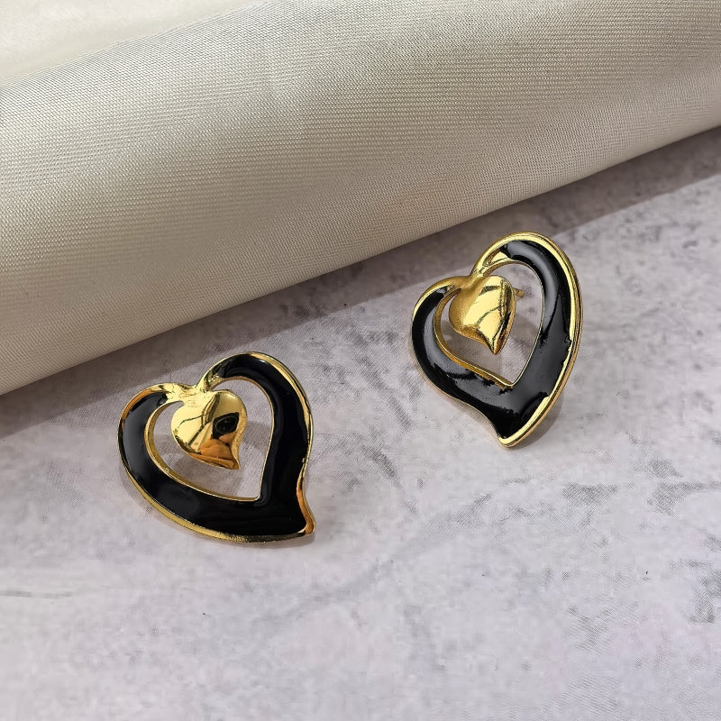 Heart Shape Stud Earrings For Women In Sweet Style, Made With Waterproof Non Tarnish 304 Stainless Steel