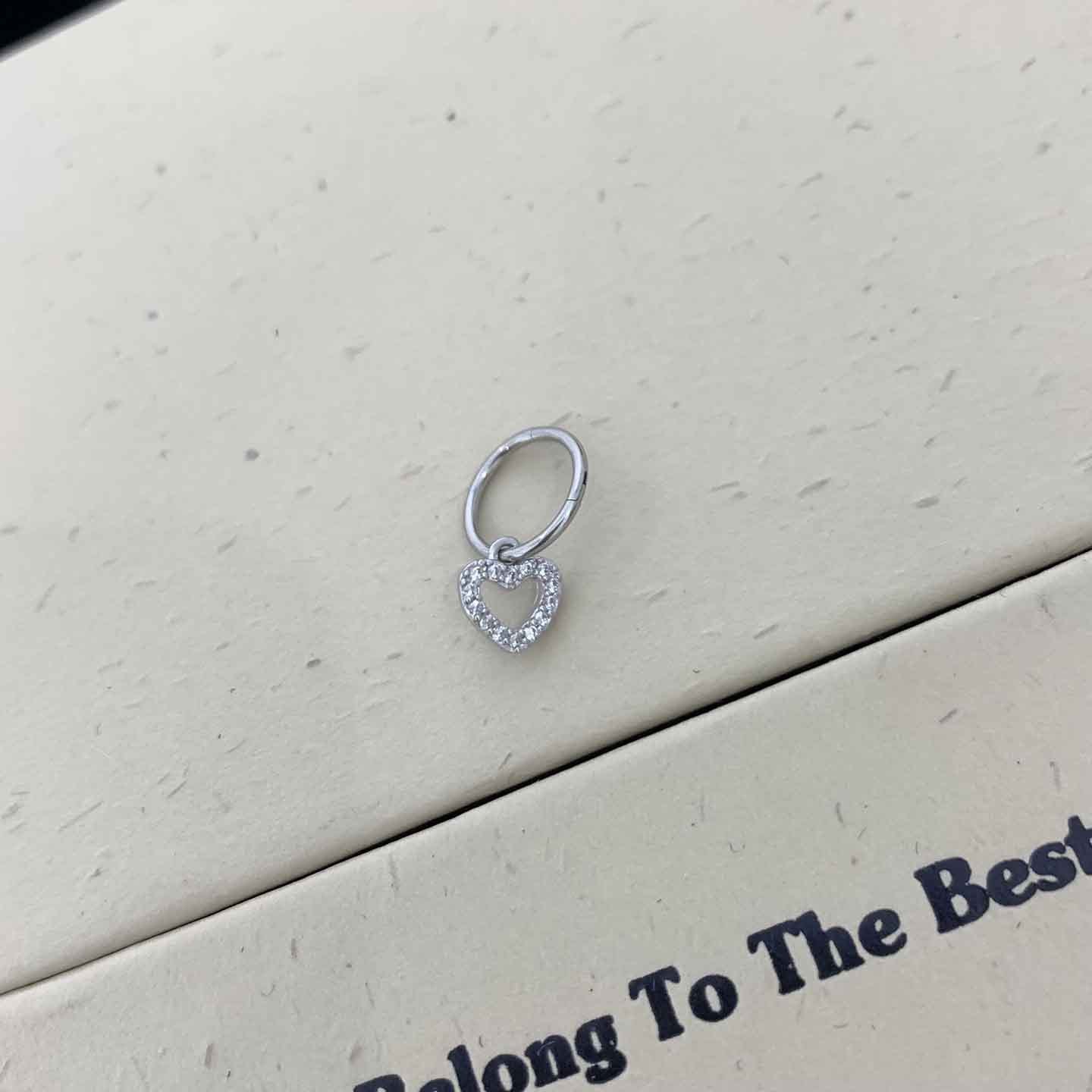 Heart Shape Hoop Earrings In Titanium Steel With Zircon Inlay, Bezel Setting, Featuring 316L Stainless Steel Posts For Unisex Wear