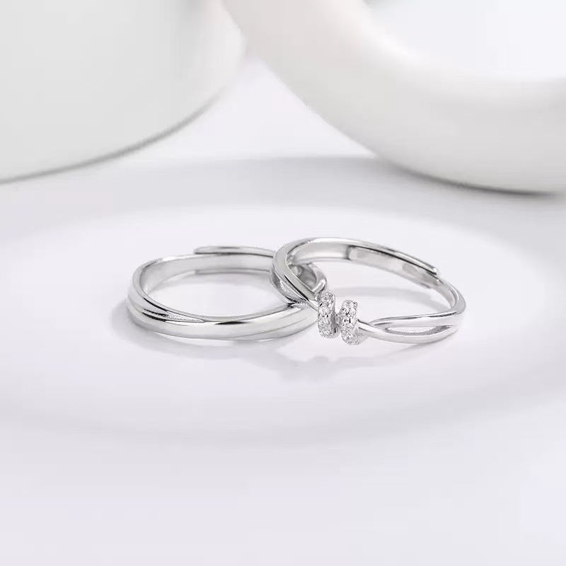Geometric Simple Style S999 Silver Rings For Couples In Silver, Perfect For Valentine's Day